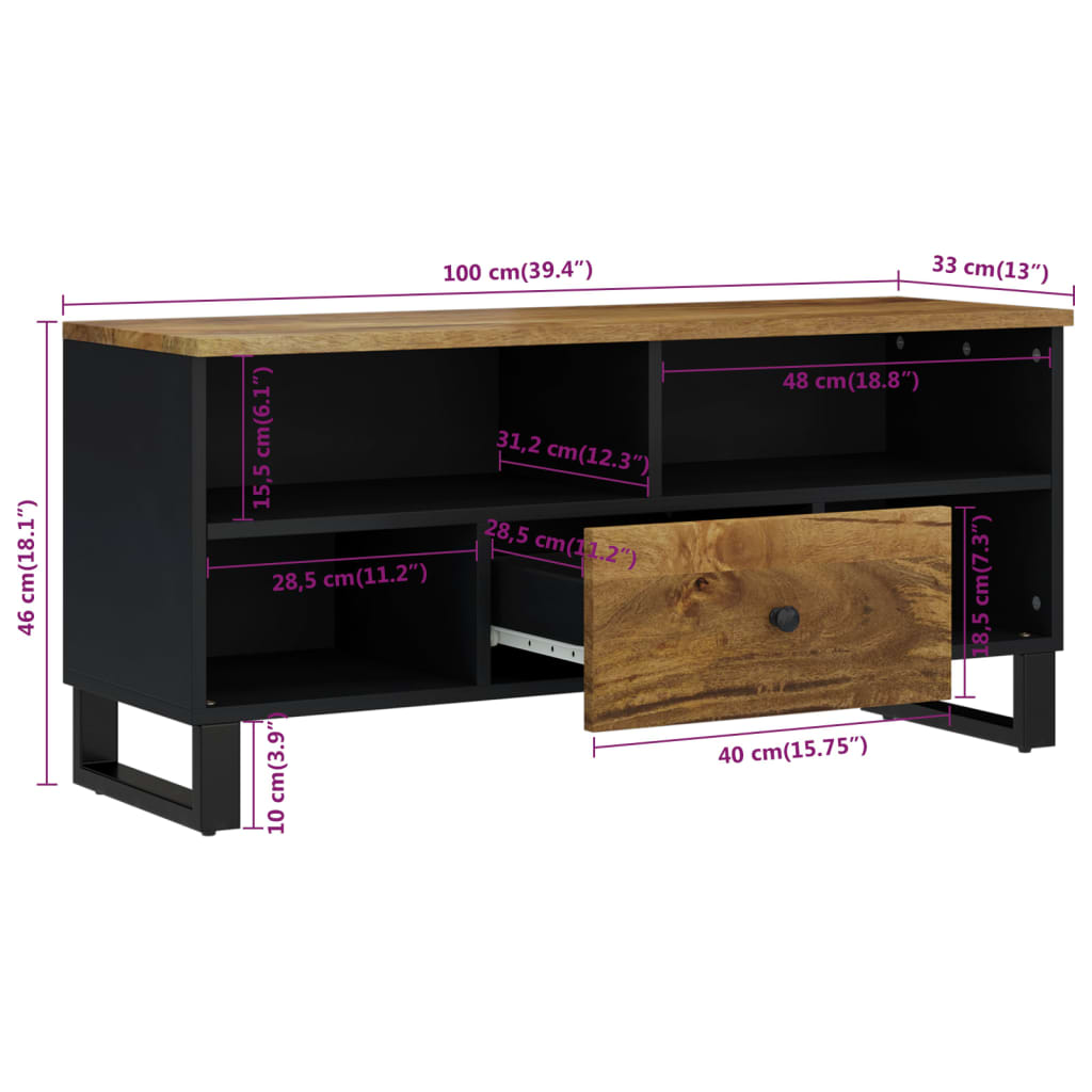Meuble TV 100x33x46 cm bois de manguier et d'ingénierie - XIOS