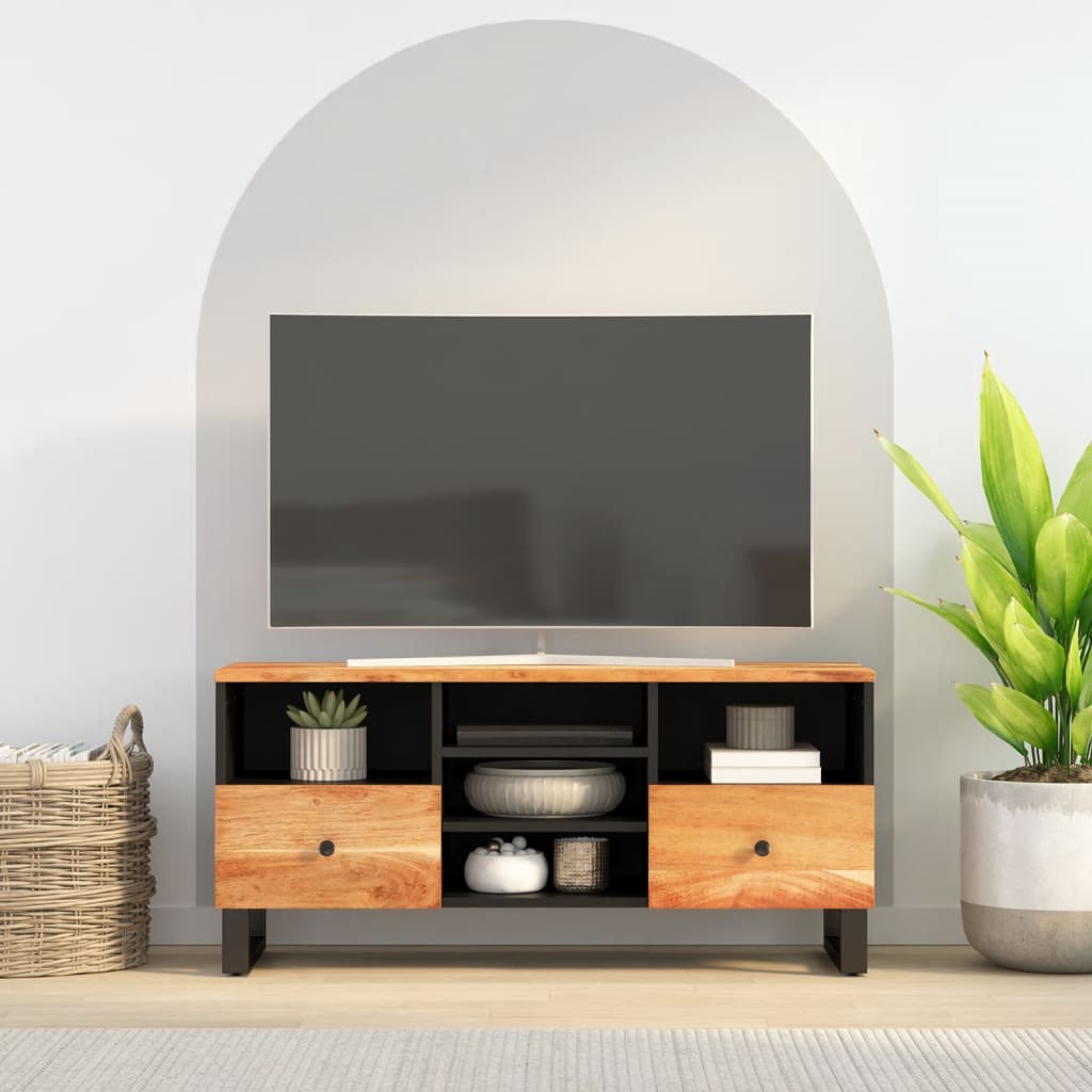 Meuble TV 100x33x46 cm bois d'acacia solide et d'ingénierie - XIOS