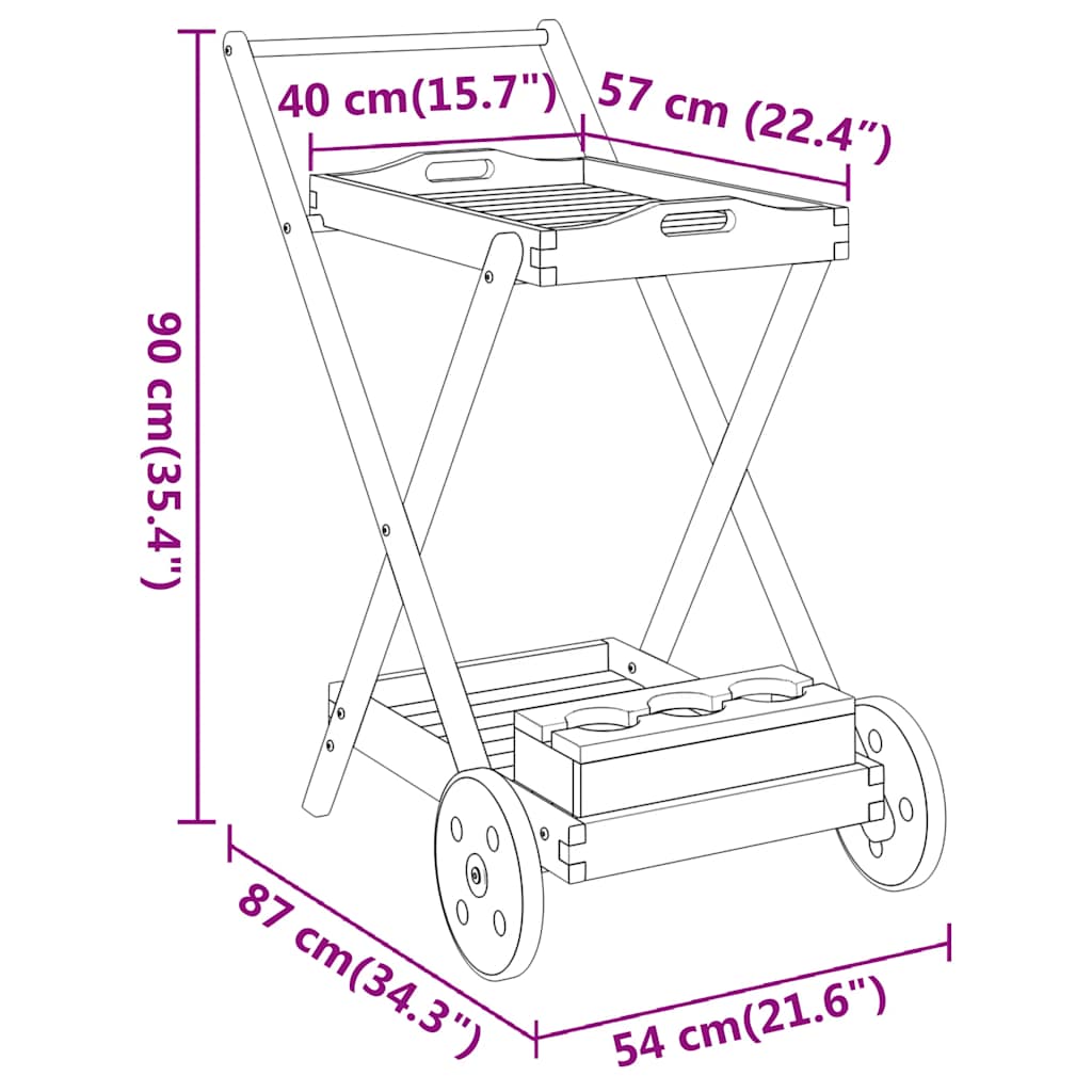 Chariot à thé 54x87x90 cm bois massif d'acacia - XIOS