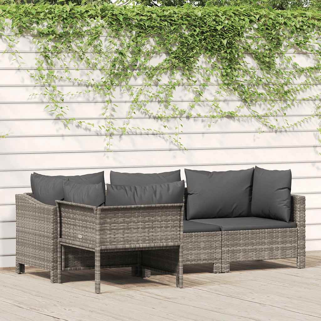 Salon de jardin 4 pièces avec coussins en polyrotin gris - XIOS