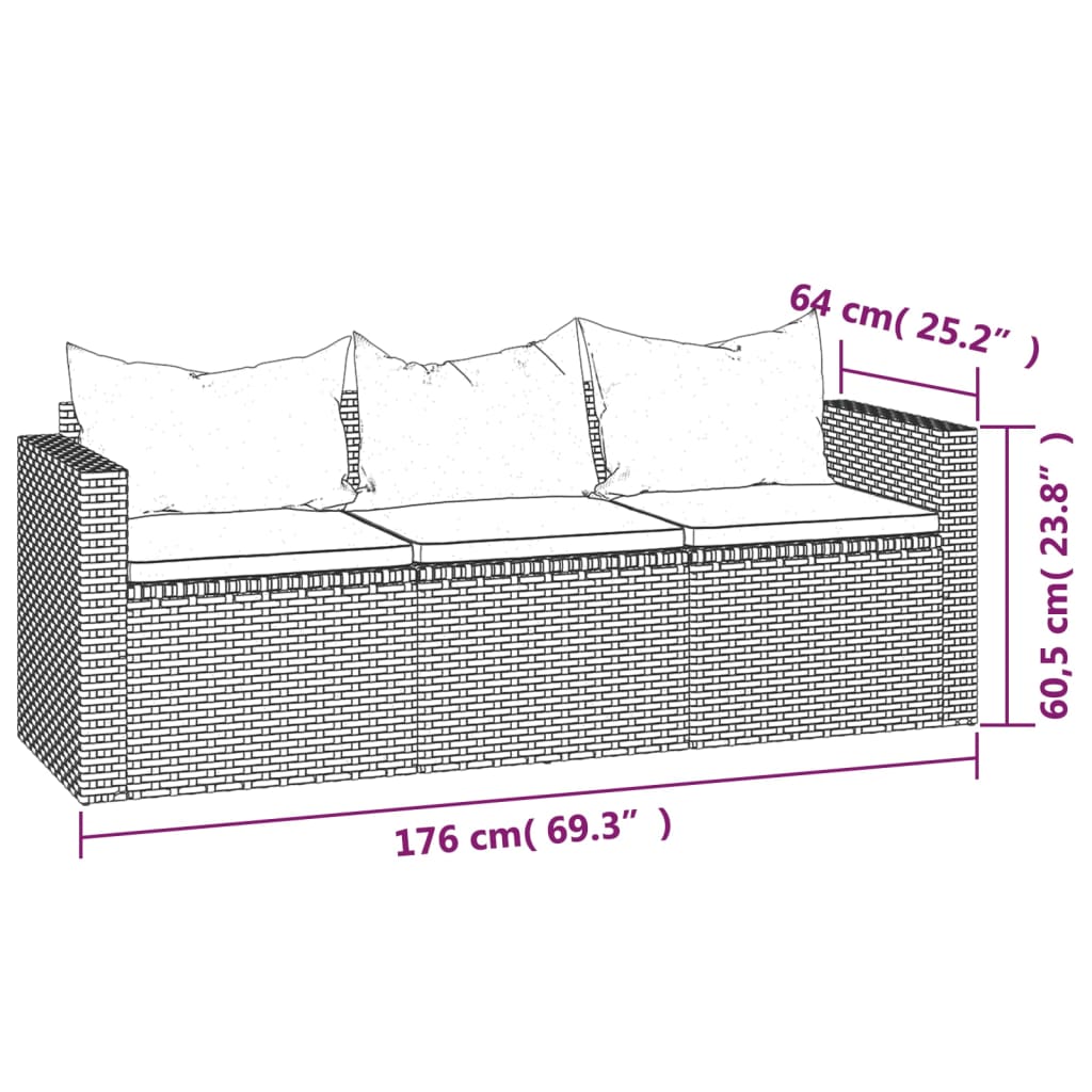 Salon de jardin 3 pcs avec coussins Gris Résine tressée - XIOS
