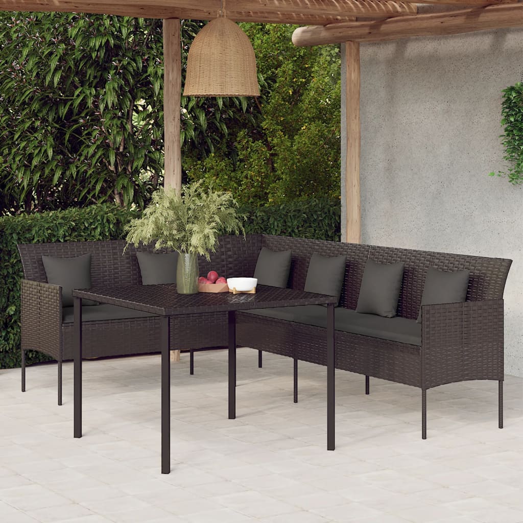 Ensemble à manger de jardin coussins 2pcs noir résine tressée - XIOS