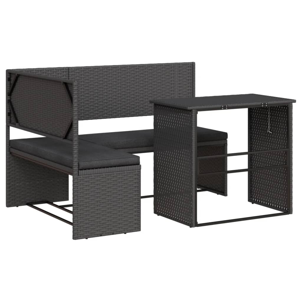 Canapé de jardin avec table et coussins en forme de L noir - XIOS