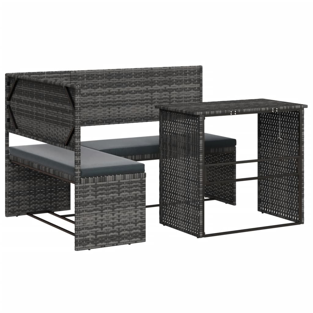Canapé de jardin avec table et coussins en forme de L gris - XIOS