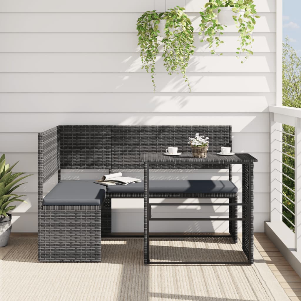 Canapé de jardin avec table et coussins en forme de L gris - XIOS
