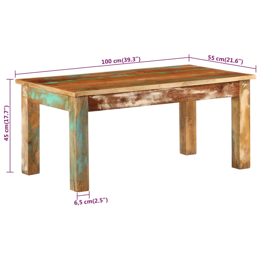 Table basse 100x55x45 cm bois de récupération massif - XIOS