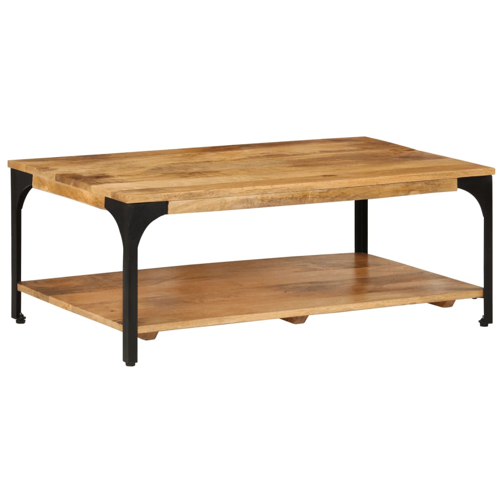 Table basse 2 niveaux 100x55x38cm bois manguier massif et acier - XIOS