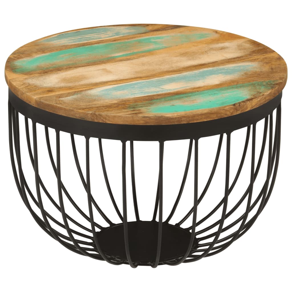 Table basse Ø50x35 cm bois de récupération massif et acier - XIOS