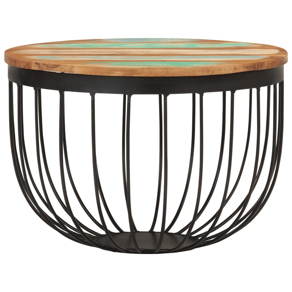 Table basse Ø50x35 cm bois de récupération massif et acier - XIOS