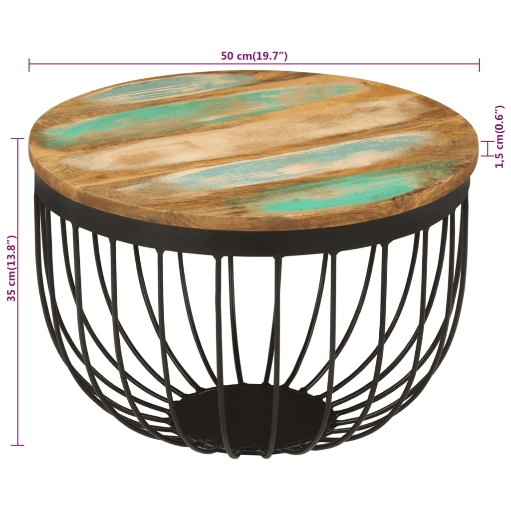 Table basse Ø50x35 cm bois de récupération massif et acier - XIOS