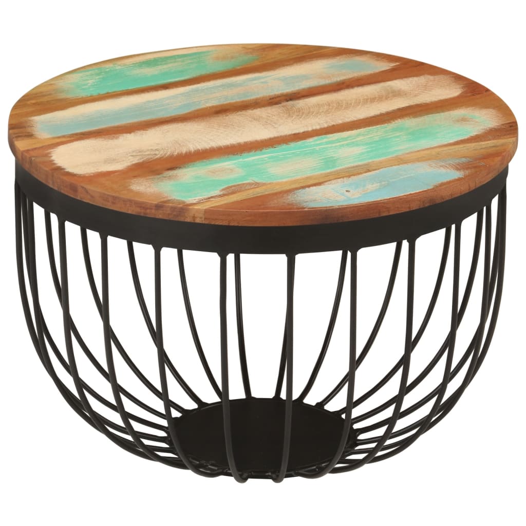Table basse Ø50x35 cm bois de récupération massif et acier - XIOS