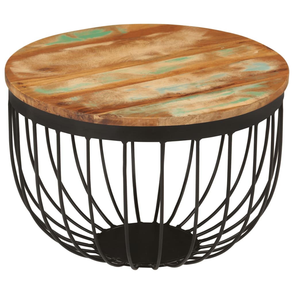 Table basse Ø50x35 cm bois de récupération massif et acier - XIOS