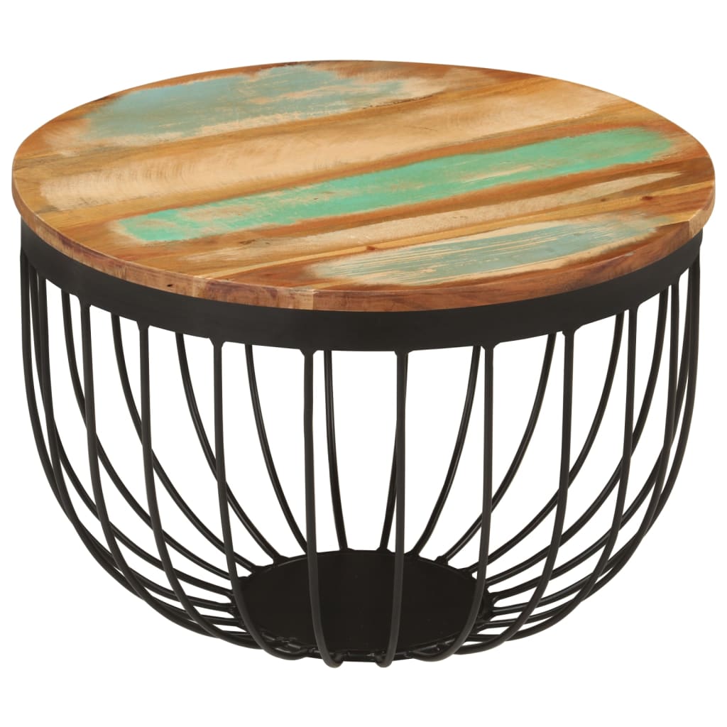 Table basse Ø50x35 cm bois de récupération massif et acier - XIOS