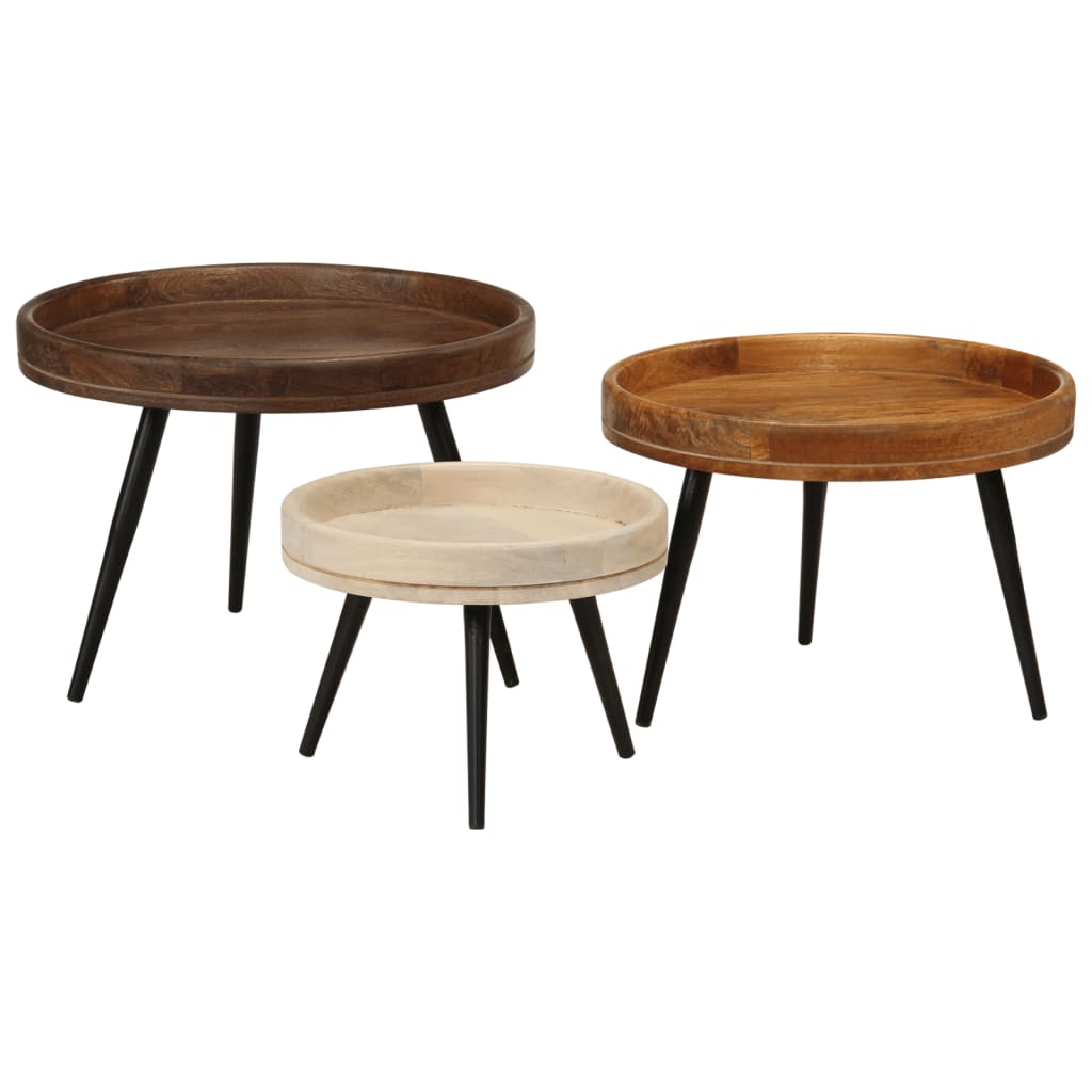 Tables basses rondes 3 pcs bois de manguier massif - XIOS