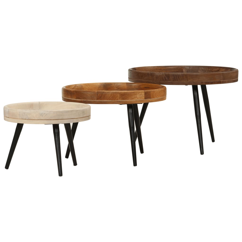 Tables basses rondes 3 pcs bois de manguier massif - XIOS