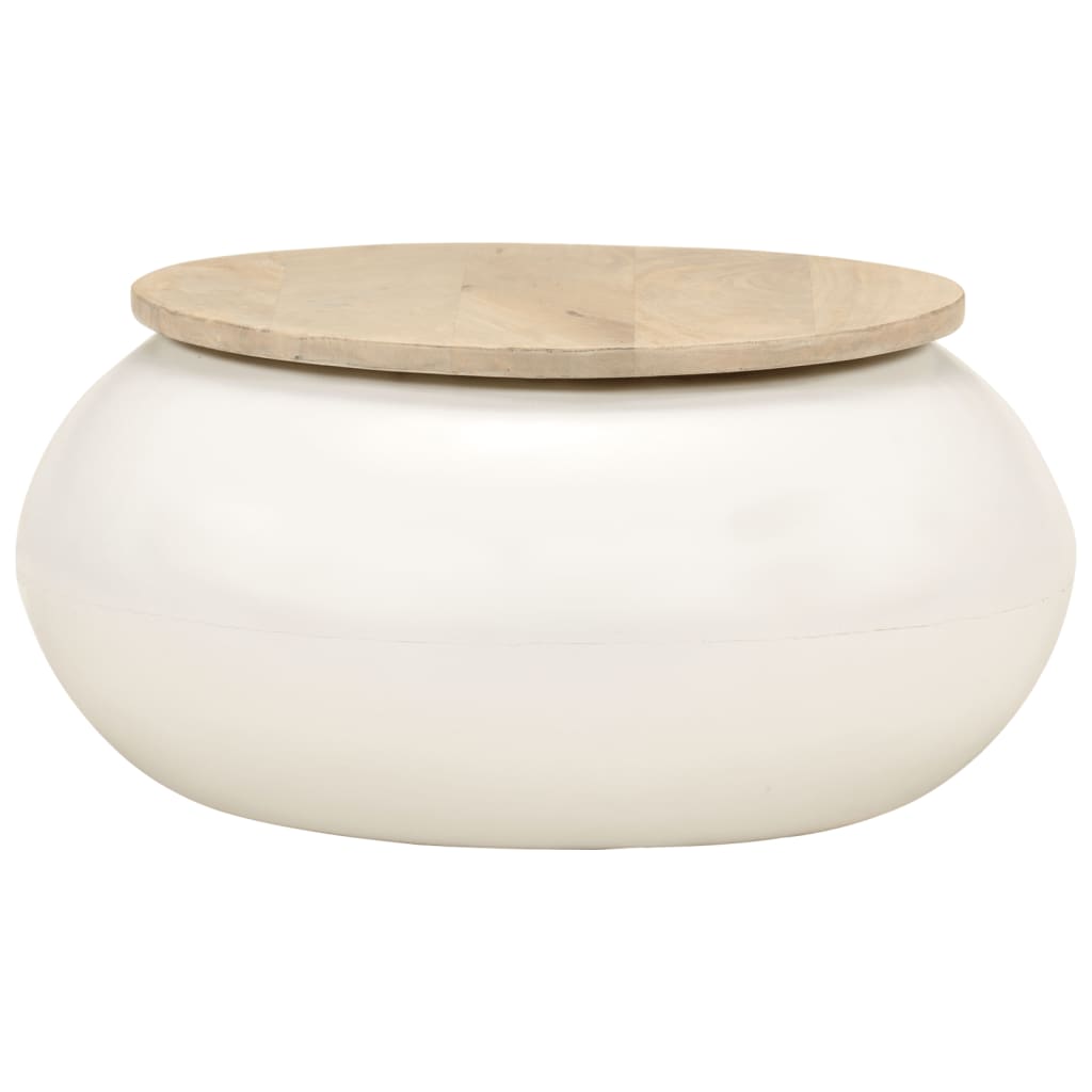 Table basse blanc 51x51x27 cm bois de manguier massif - XIOS