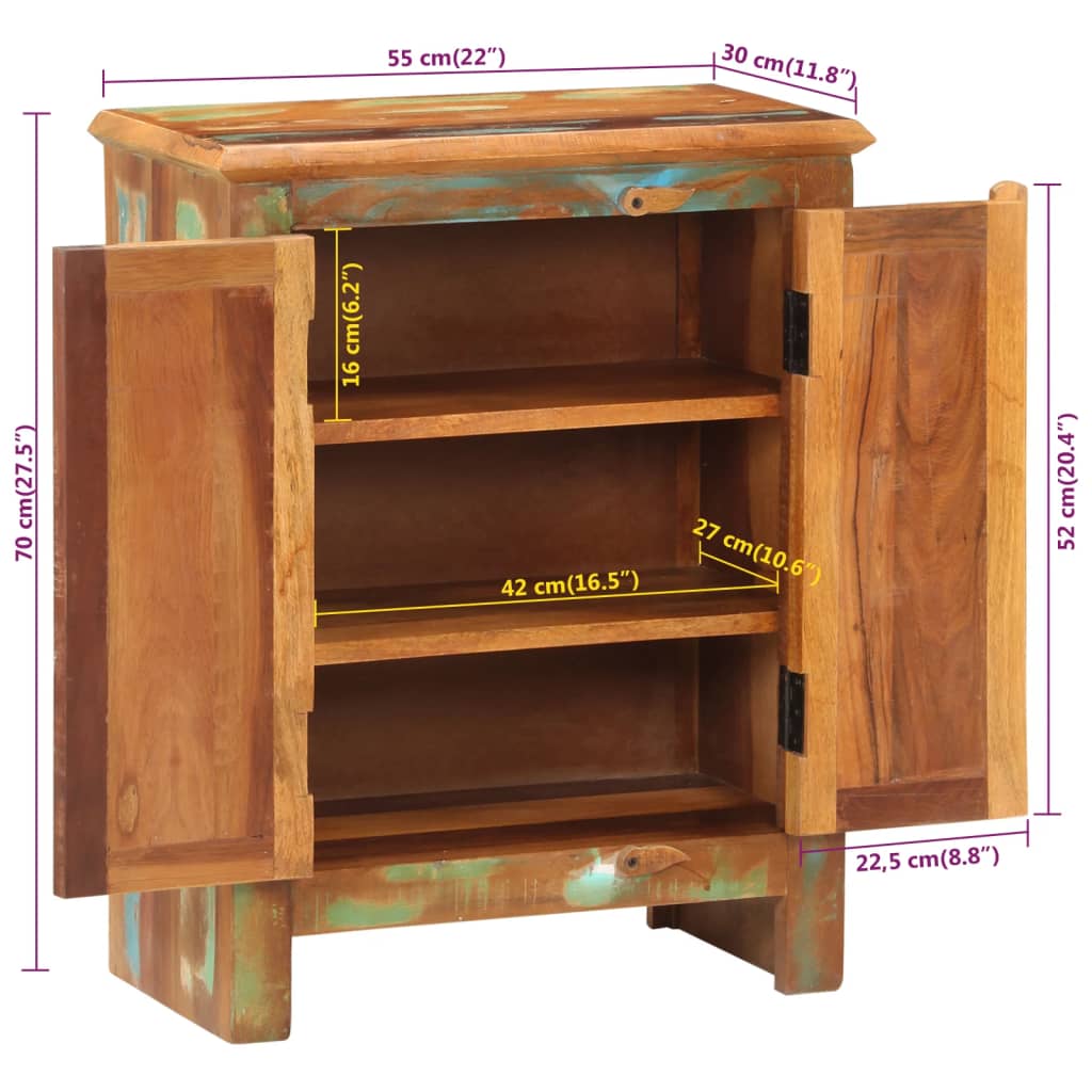 Buffet avec 2 portes 55x30x70 cm bois massif de récupération - XIOS