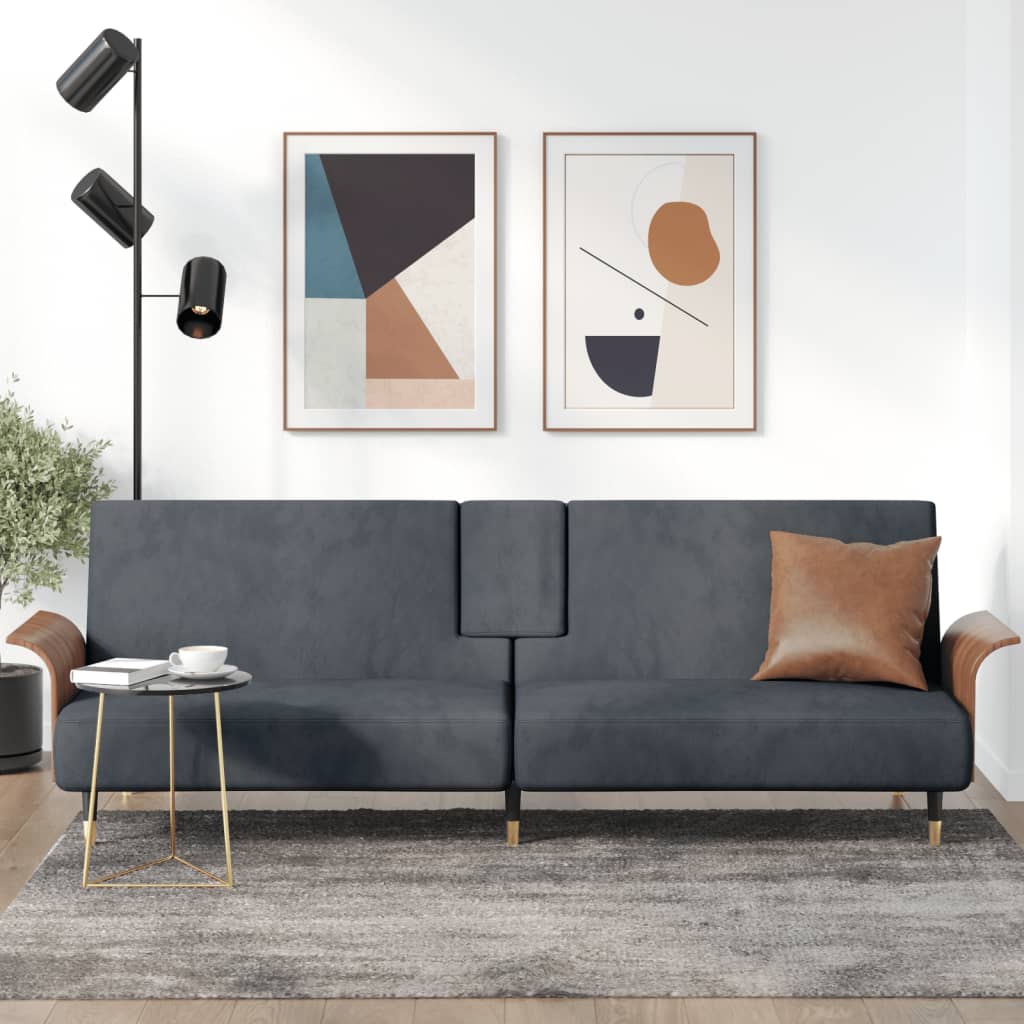 Canapé-lit avec porte-gobelets gris foncé velours - XIOS
