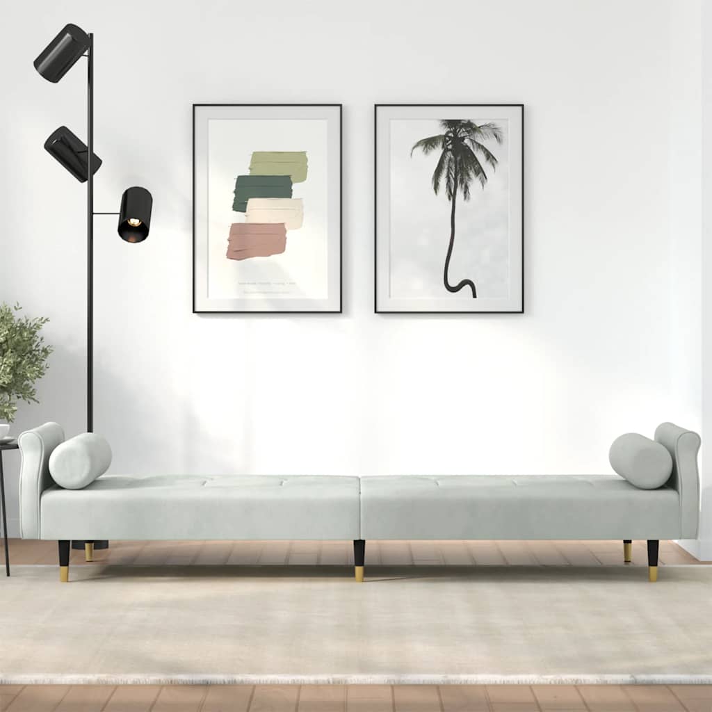 Canapé-lit avec coussins gris clair velours - XIOS