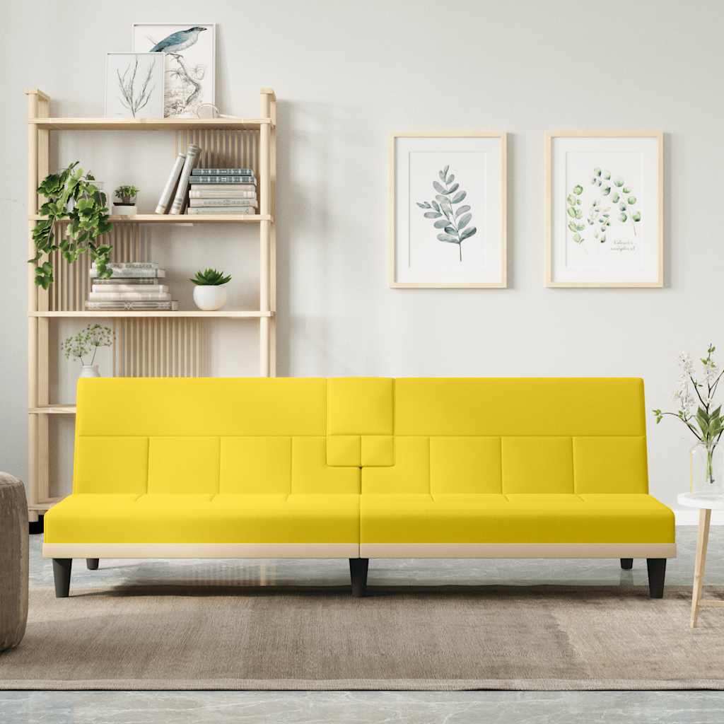Canapé-lit avec porte-gobelets jaune clair tissu - XIOS