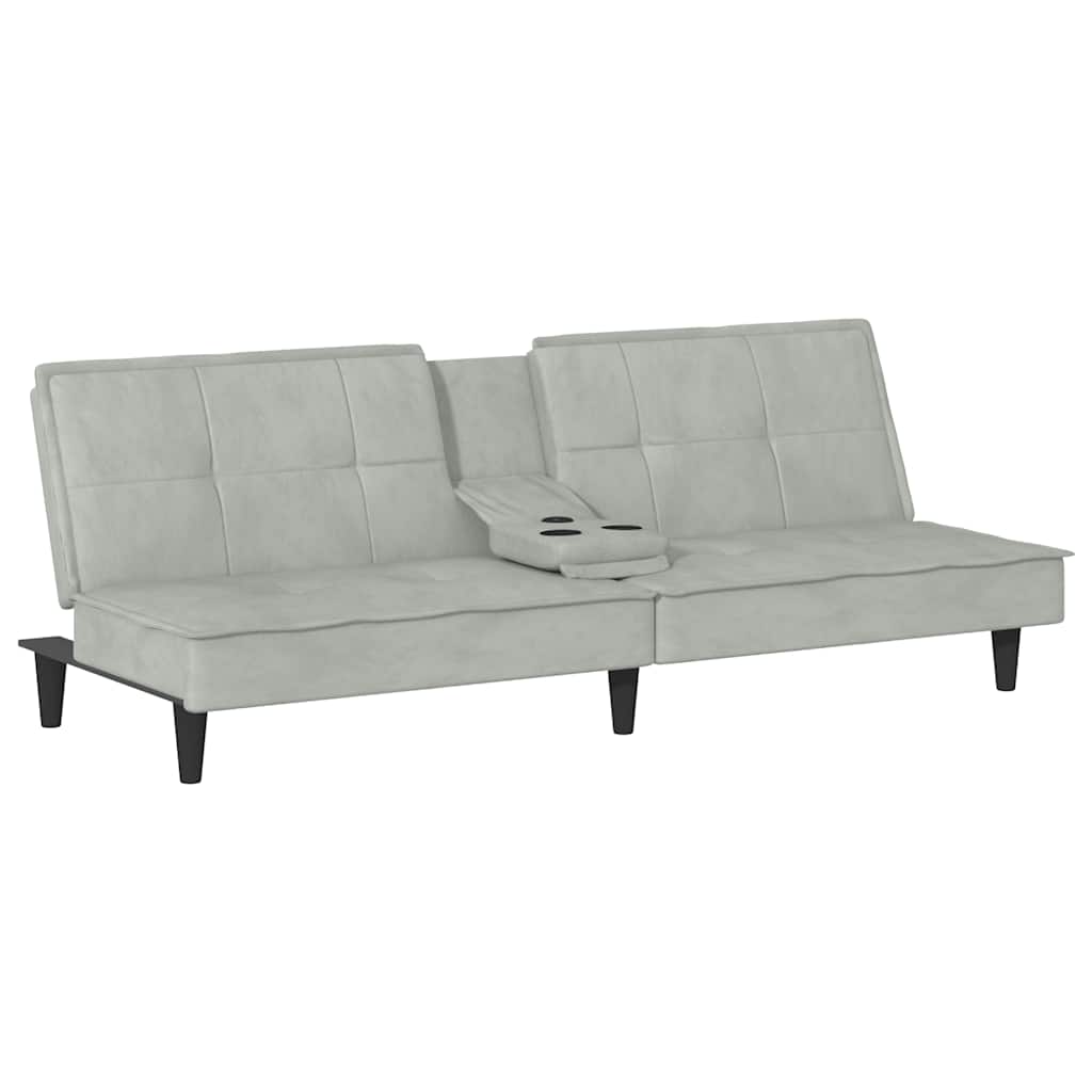 Canapé-lit avec porte-gobelets gris clair velours - XIOS
