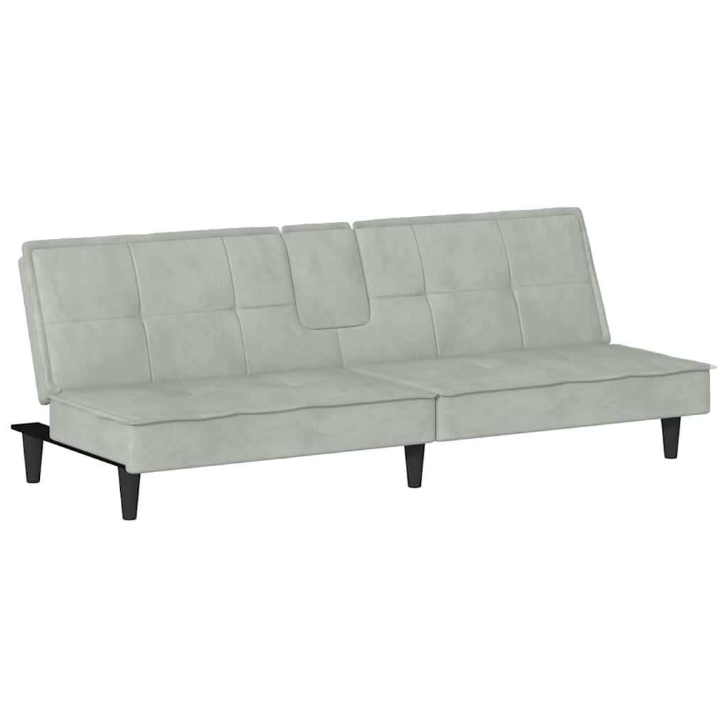Canapé-lit avec porte-gobelets gris clair velours - XIOS