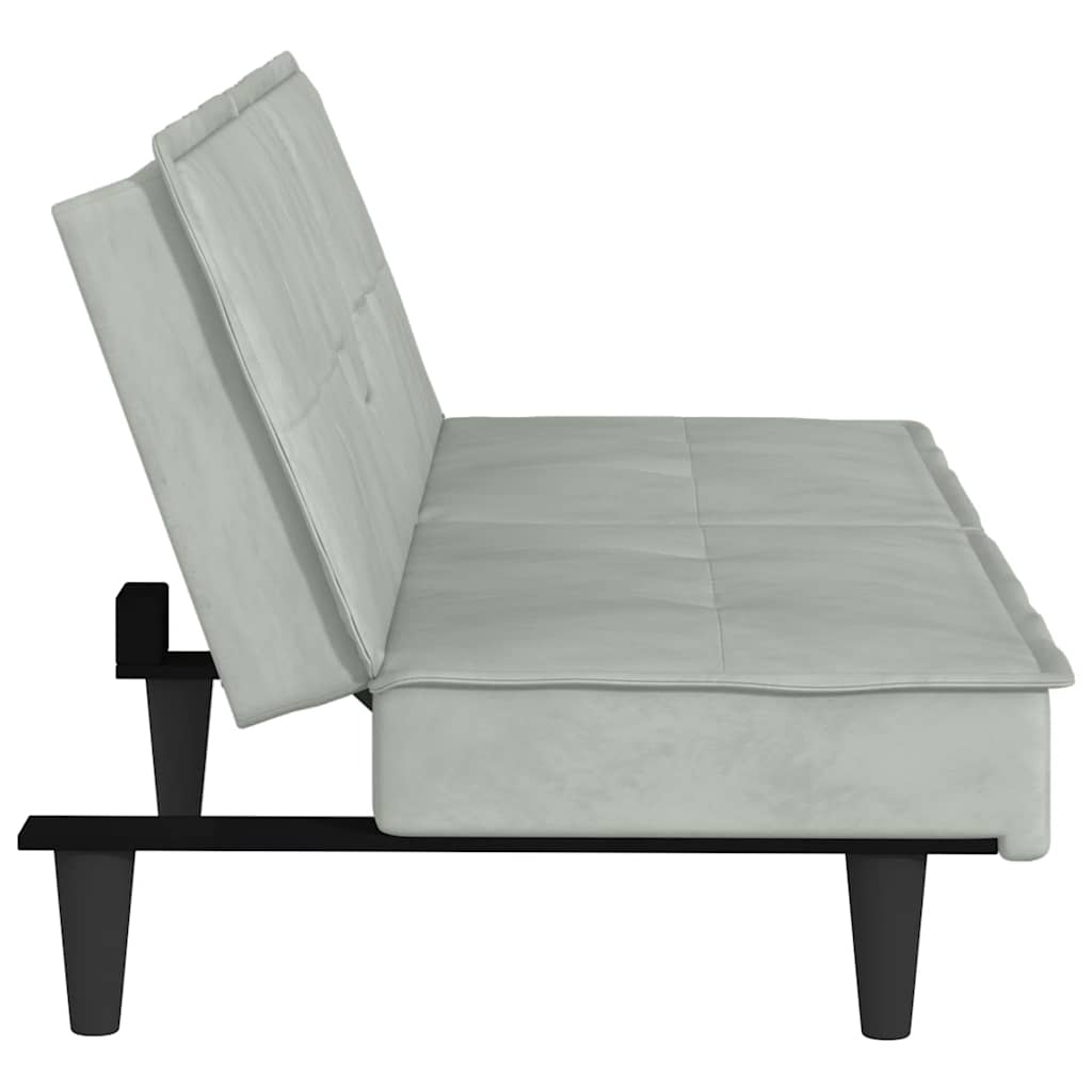 Canapé-lit avec porte-gobelets gris clair velours - XIOS