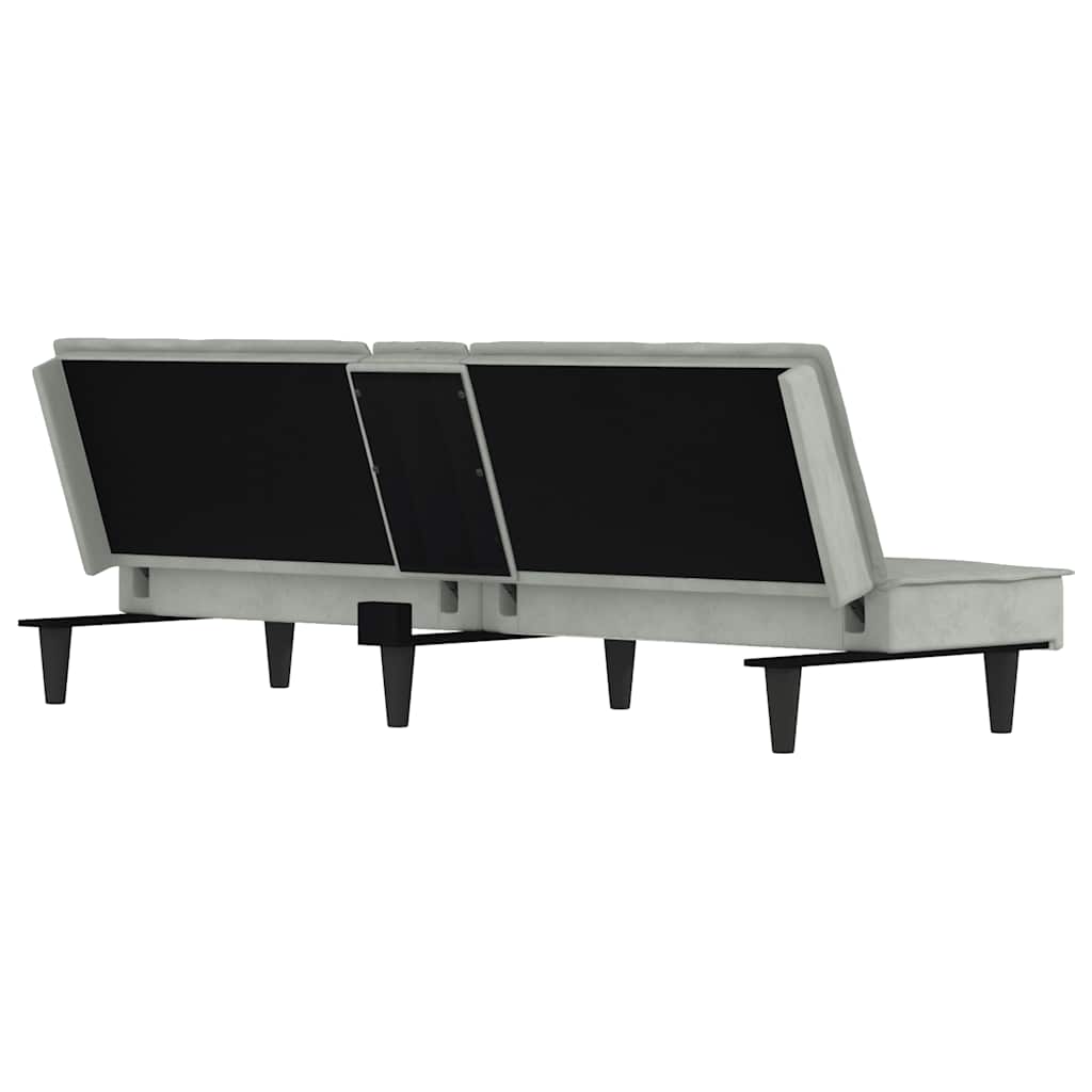 Canapé-lit avec porte-gobelets gris clair velours - XIOS
