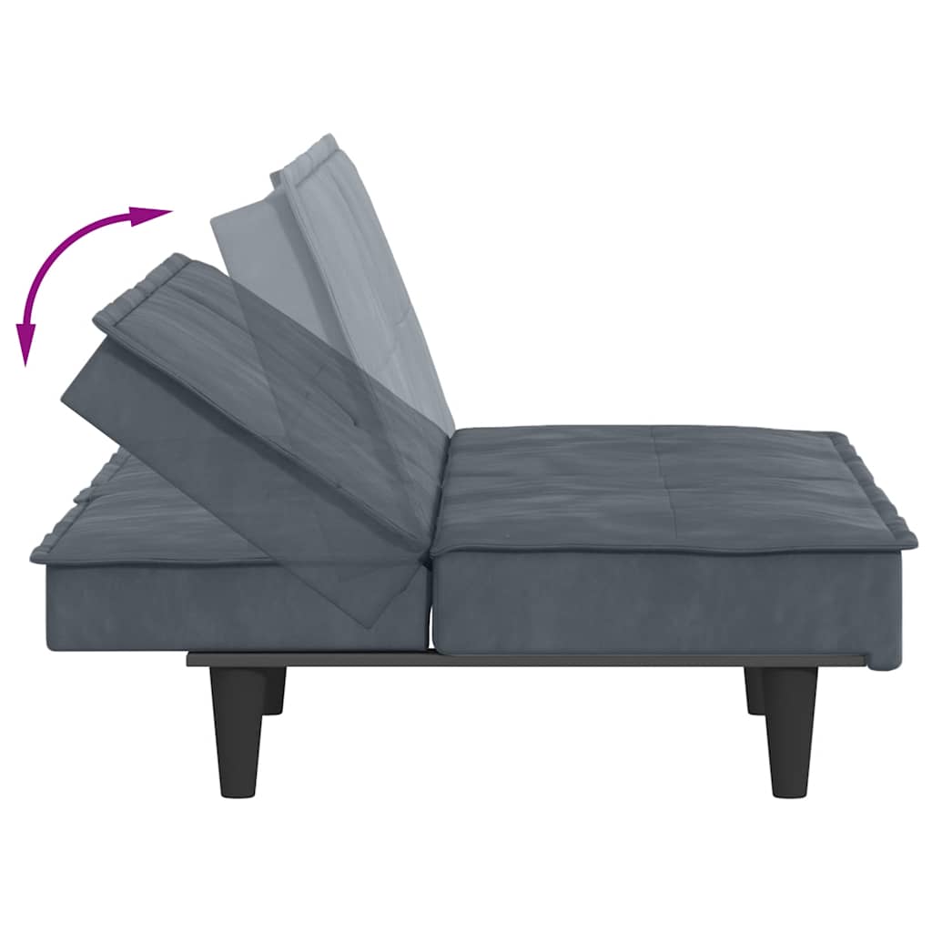Canapé-lit avec porte-gobelets gris foncé velours - XIOS