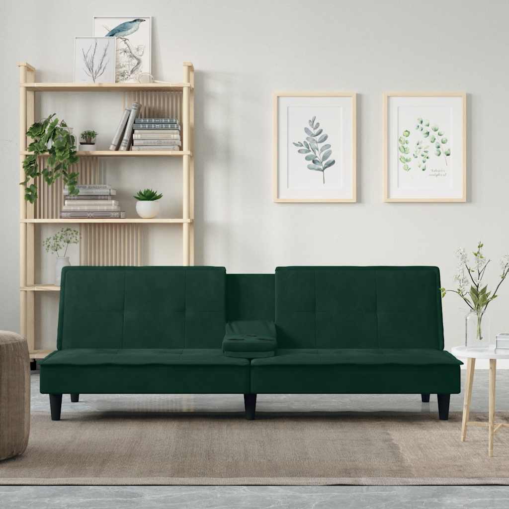 Canapé-lit avec porte-gobelets vert foncé velours - XIOS