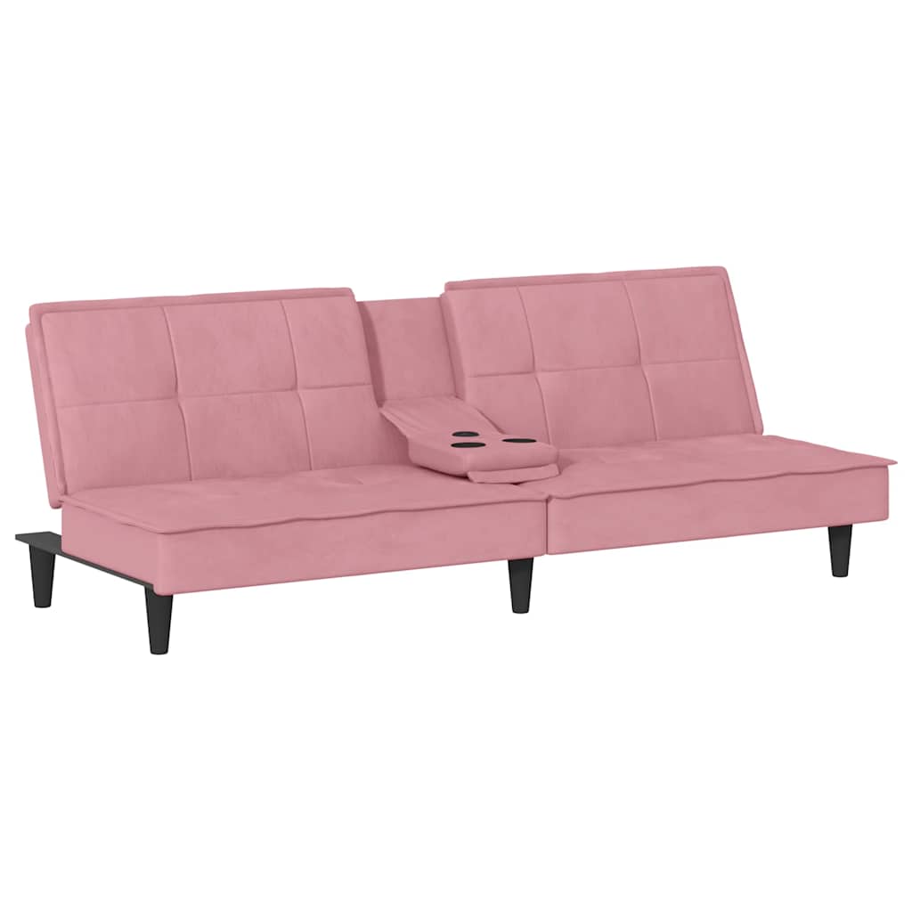 Canapé-lit avec porte-gobelets rose velours - XIOS