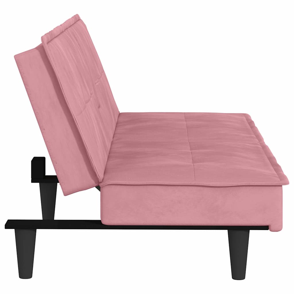 Canapé-lit avec porte-gobelets rose velours - XIOS