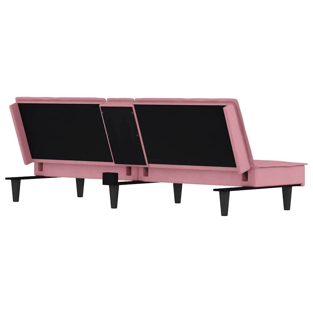Canapé-lit avec porte-gobelets rose velours - XIOS