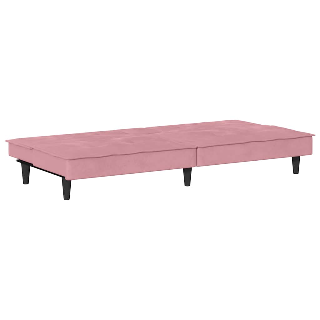 Canapé-lit avec porte-gobelets rose velours - XIOS