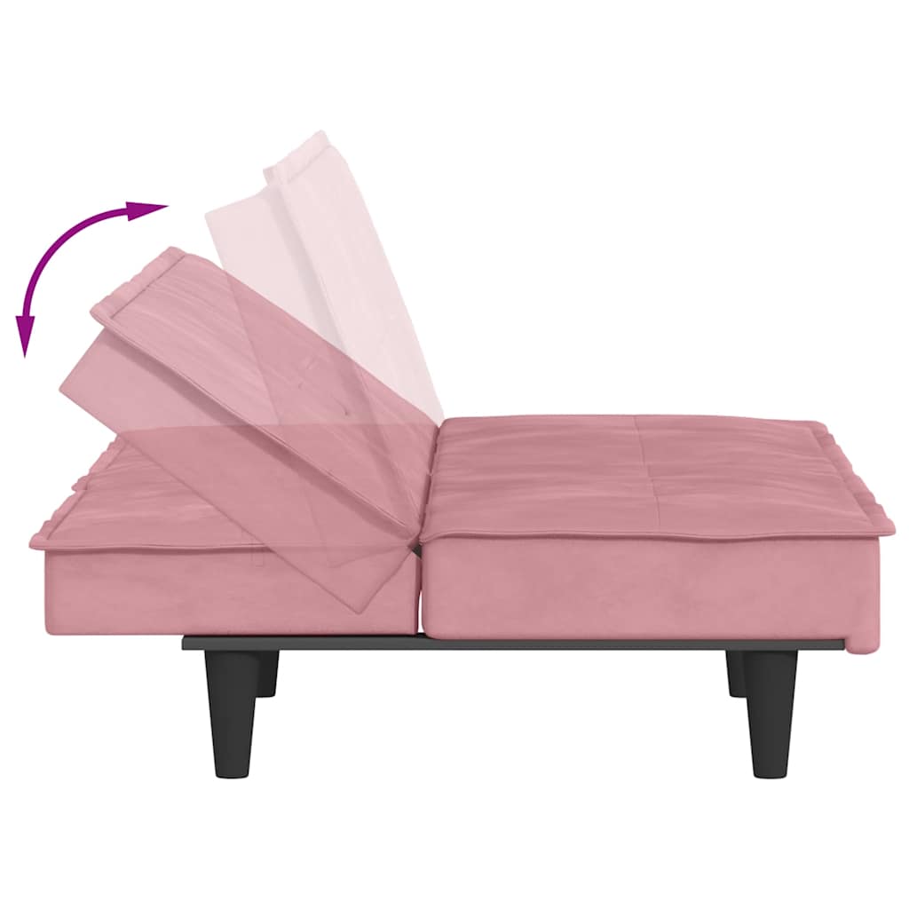 Canapé-lit avec porte-gobelets rose velours - XIOS