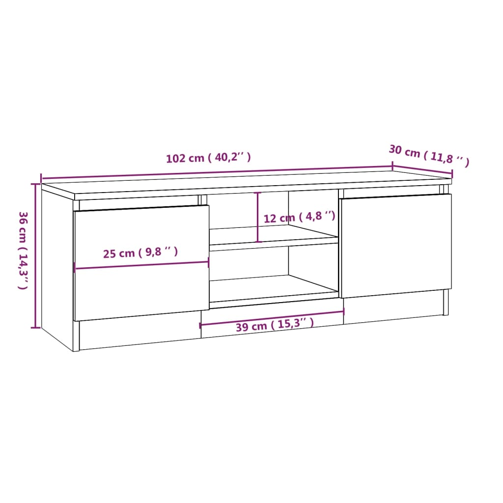 Meuble TV avec porte Chêne fumé 102x30x36 cm - XIOS