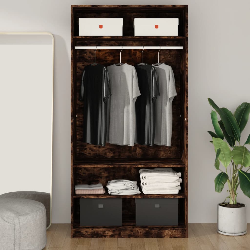 Garde-robe chêne fumé 100x50x200 cm bois d'ingénierie - XIOS