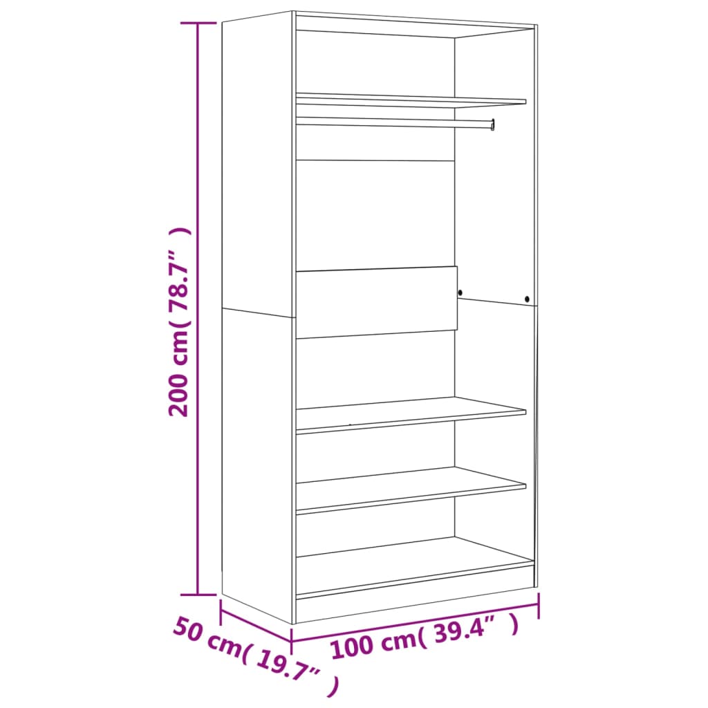 Garde-robe sonoma gris 100x50x200 cm bois d'ingénierie - XIOS