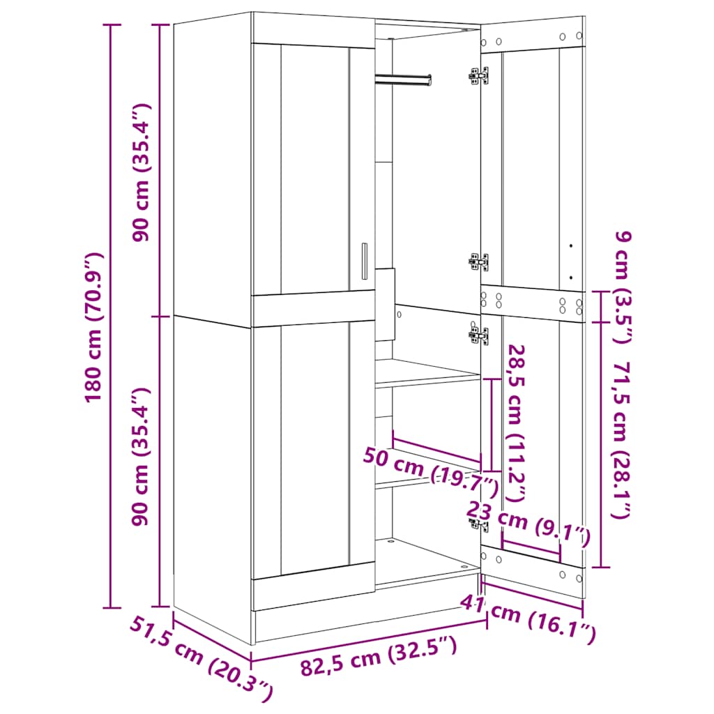 Garde-robe Chêne fumé 82,5x51,5x180 cm Bois d'ingénierie