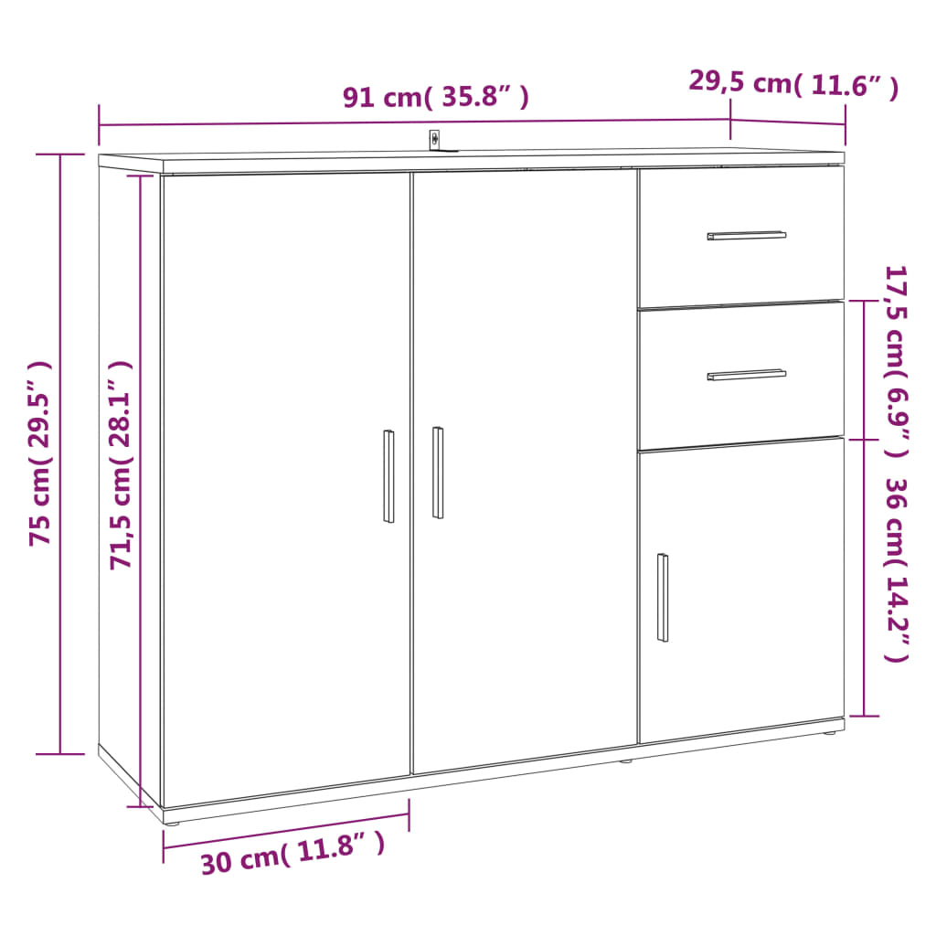 Buffet Chêne fumé 91x29,5x75 cm Bois d'ingénierie - XIOS