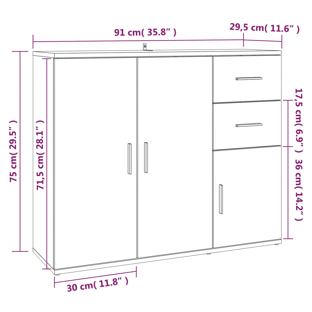 Buffet Sonoma gris 91x29,5x75 cm Bois d'ingénierie - XIOS