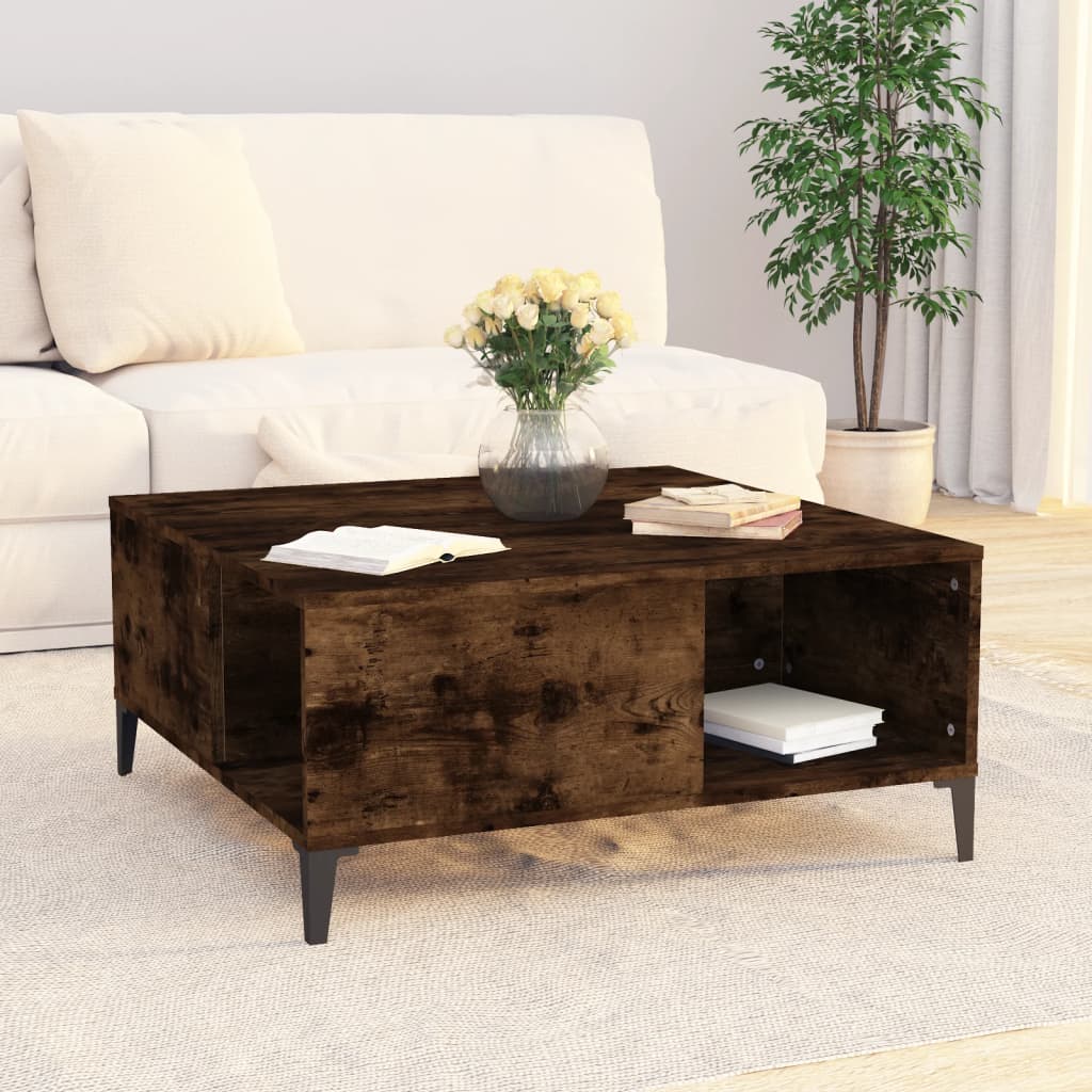 Table basse chêne fumé 80x80x36,5 cm bois d'ingénierie - XIOS