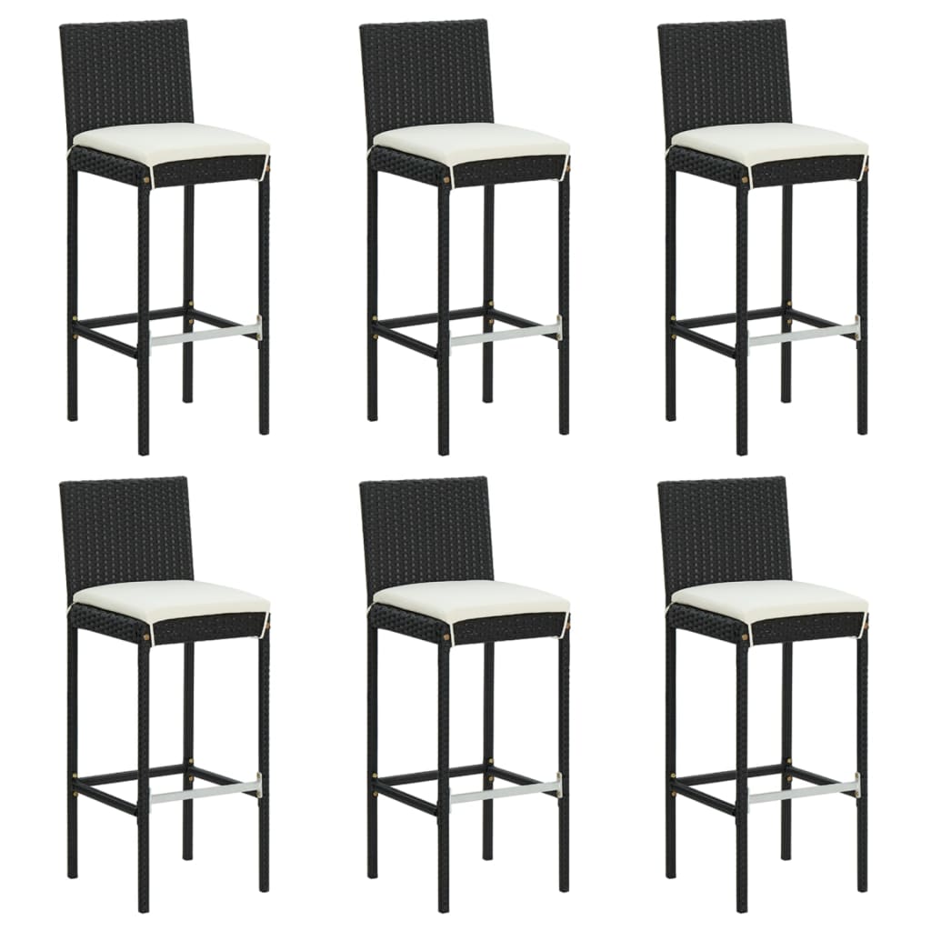 Tabourets de bar avec coussins lot de 6 noir résine tressée - XIOS