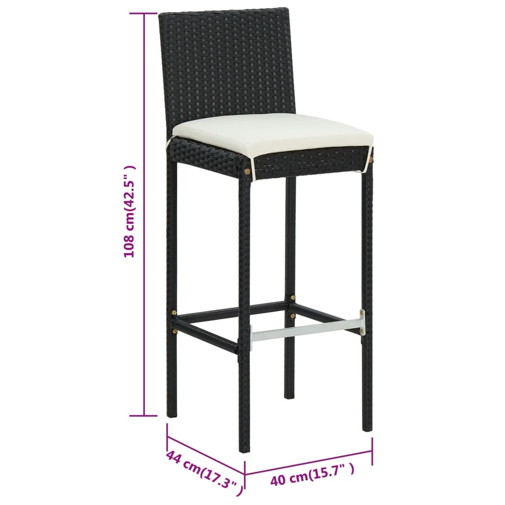 Tabourets de bar avec coussins lot de 6 noir résine tressée - XIOS