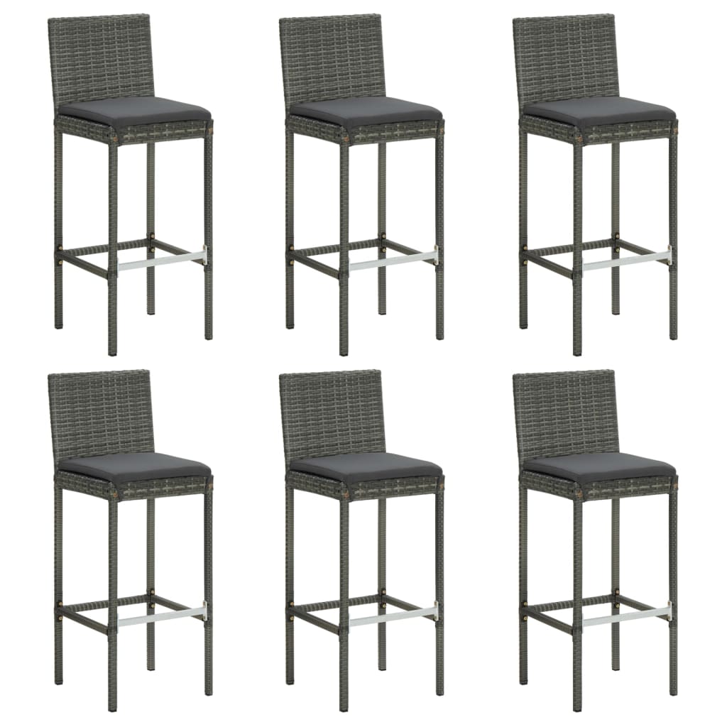 Tabourets de bar avec coussins lot de 6 gris résine tressée - XIOS