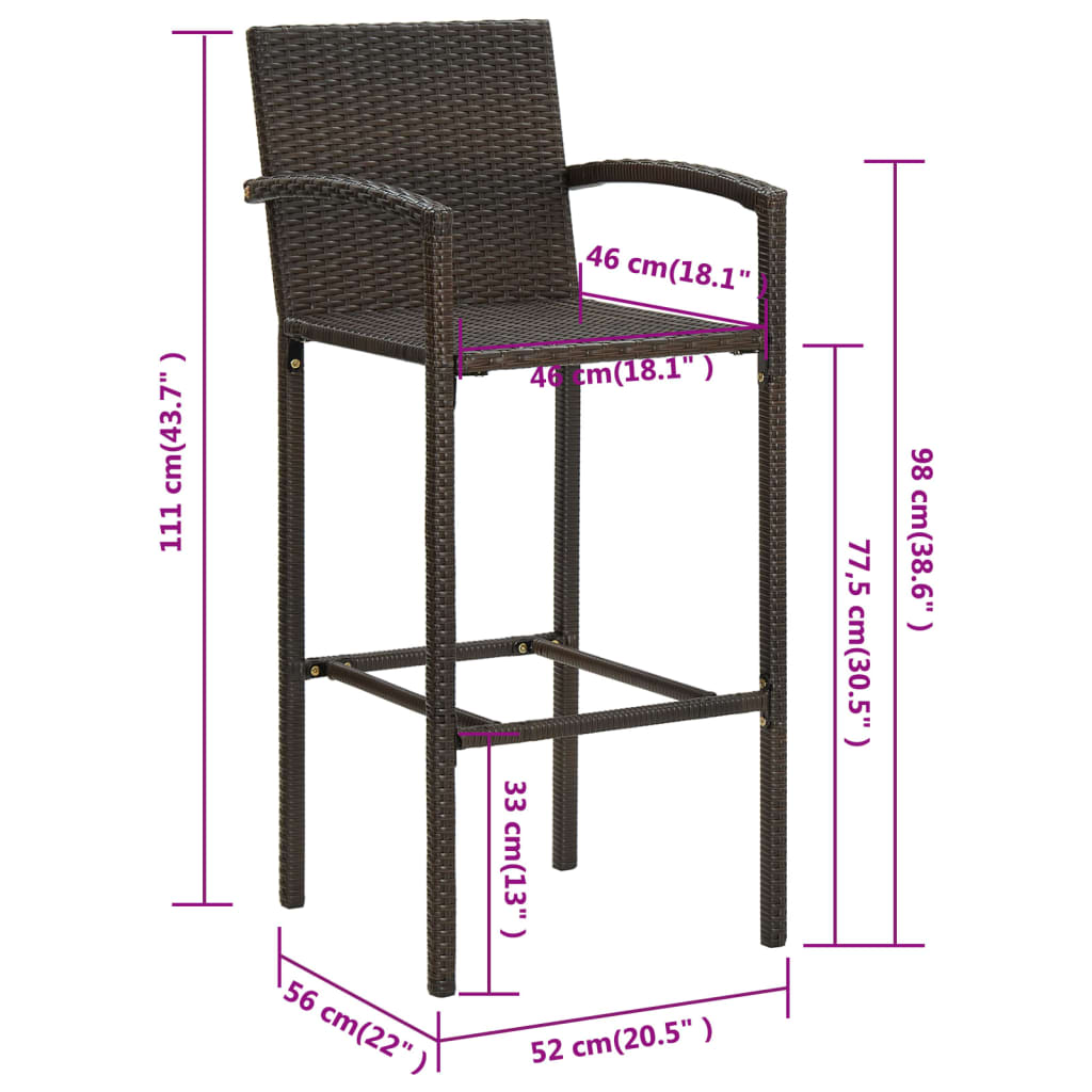 Tabourets de bar lot de 2 marron résine tressée - XIOS