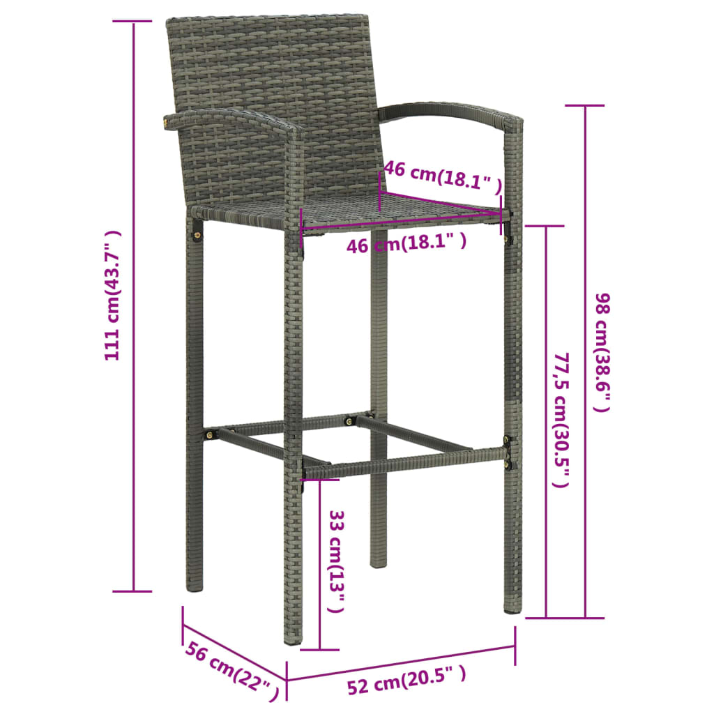 Tabourets de bar lot de 2 gris résine tressée - XIOS