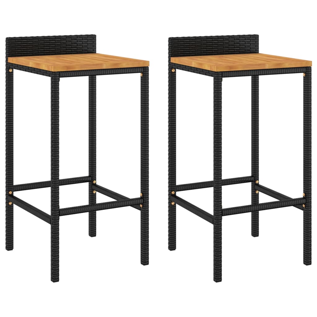 Tabourets de bar lot de 2 noir résine tressée et bois d'acacia - XIOS