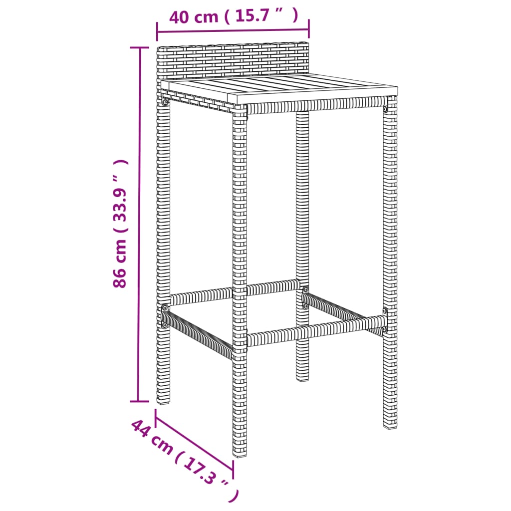 Tabourets de bar lot de 2 noir résine tressée et bois d'acacia - XIOS