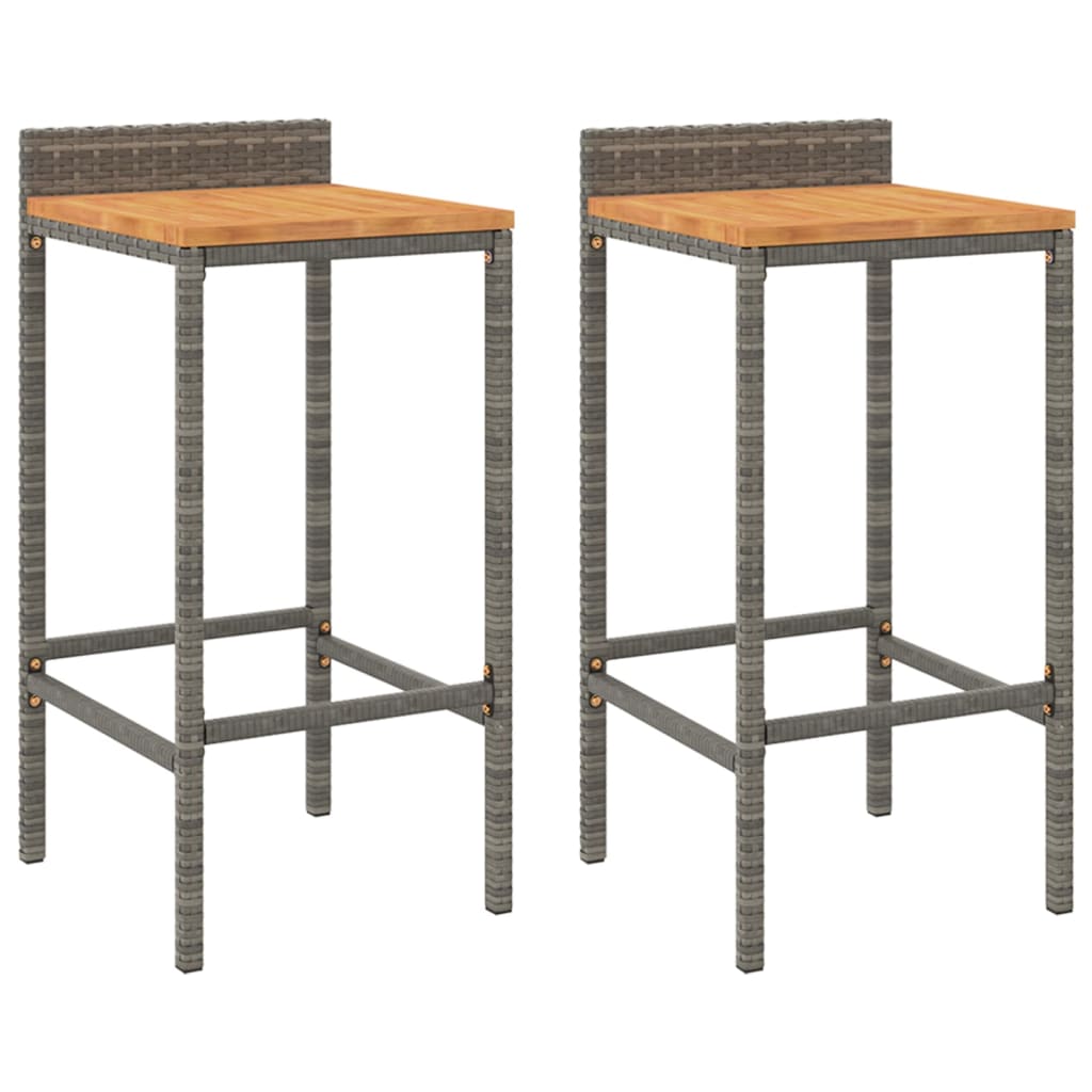 Tabourets de bar lot de 2 gris résine tressée et bois d'acacia - XIOS